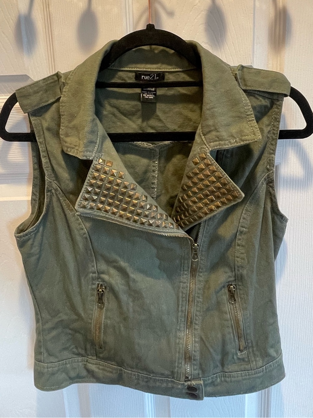 Rue21 Olive Green Studded Moto-Style Vest
